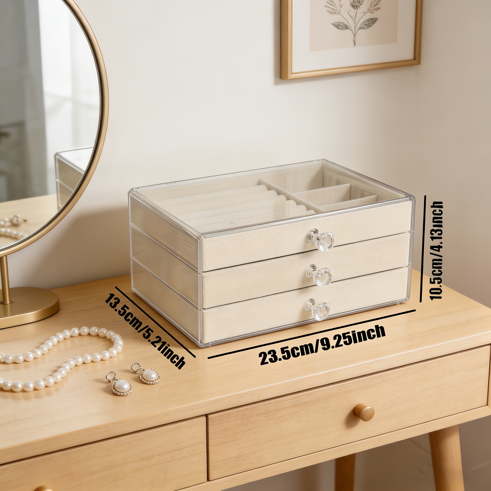 JPEK 3-Layer Velvet Jewelry Storage Box for Rings and Necklaces